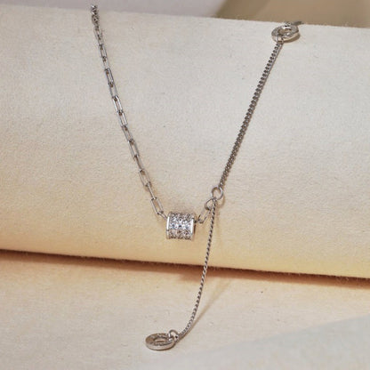 Sterling Silver Y-Chain with Roman Numeral Discs and Textured Tube

