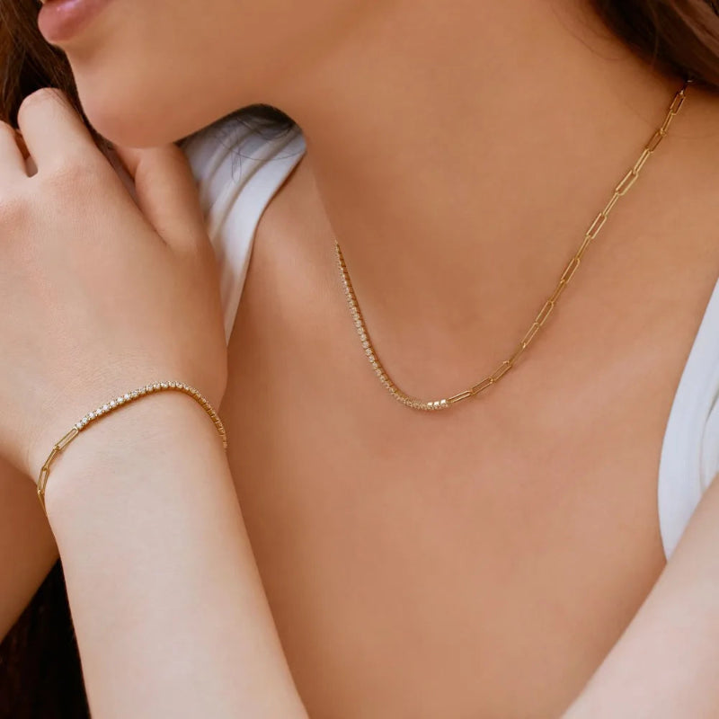 Elegant Paperclip Zirconia Tennis Necklace