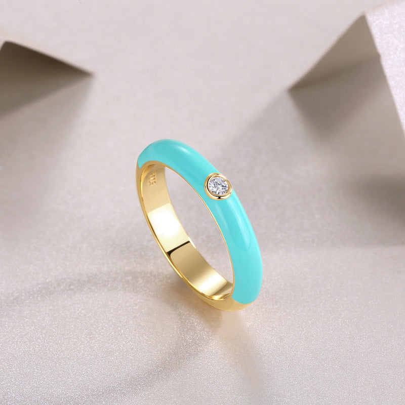 Rounded Enamel Moissanite Gold Ring

