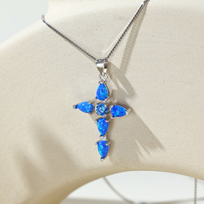Scintillating Silver Opal Cross Pendant