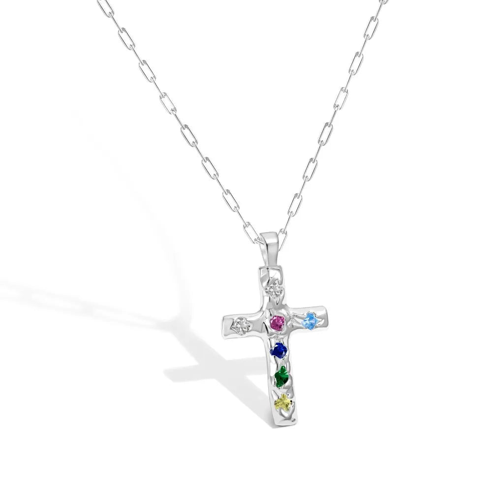 Rainbow Gemstone Cross Necklace