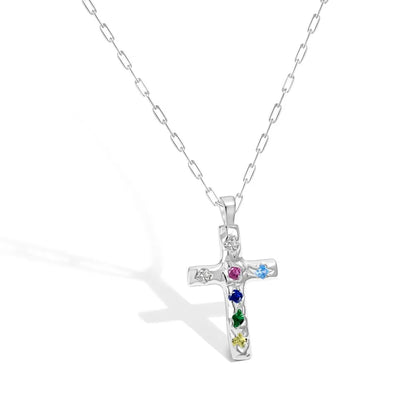 Rainbow Gemstone Cross Necklace