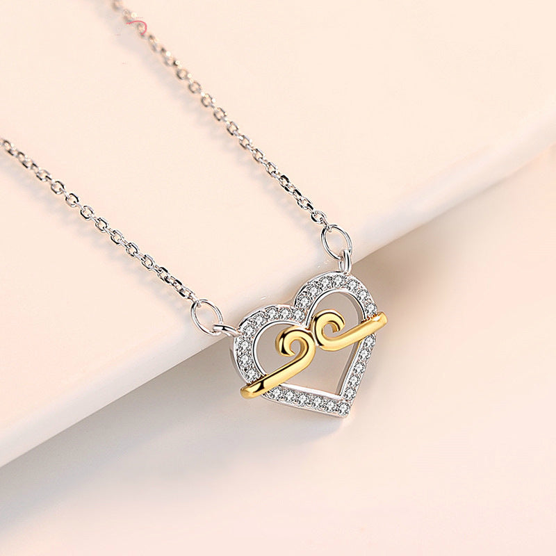 Curved Gold Accent Heart Necklace
