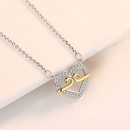 Curved Gold Accent Heart Necklace
