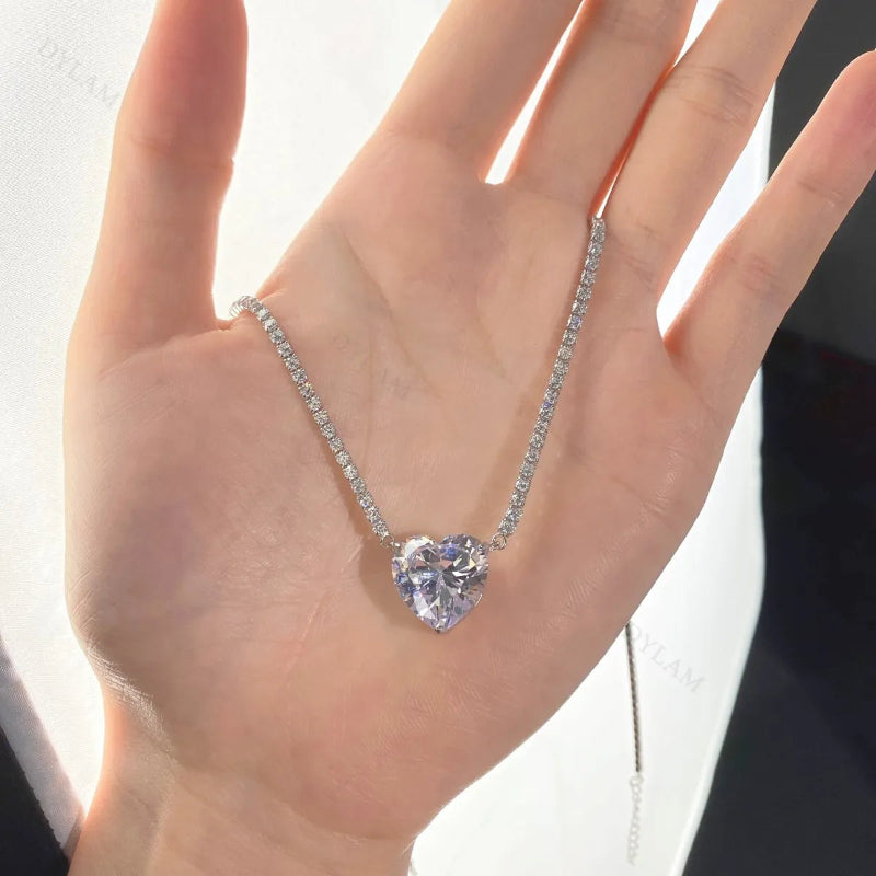 Diamond-Cut Heart Pendant on a Line Chain

