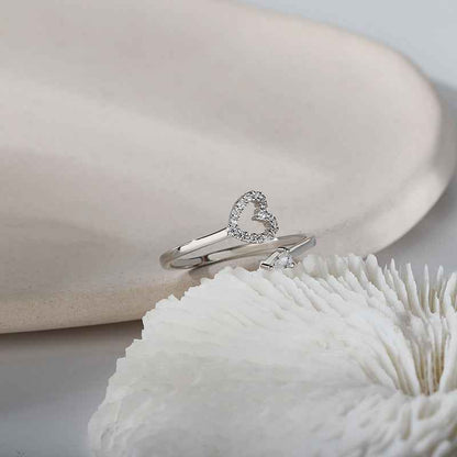 Sparkling Heart Initial Adjustable Ring