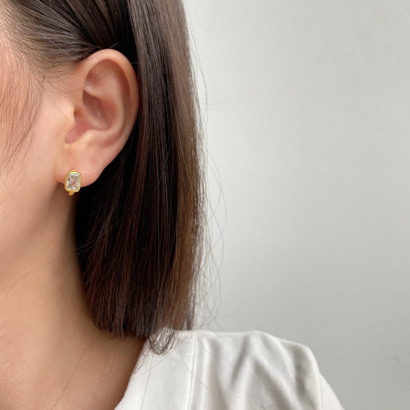 Sleek Emerald Cut Huggies

