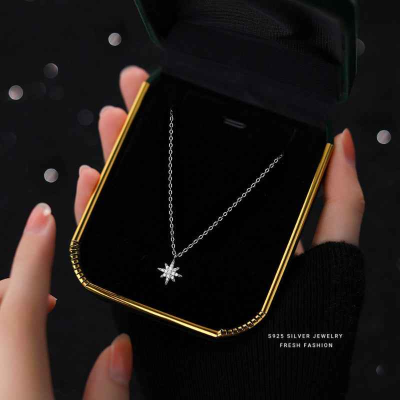 s925 sterling silver Sparkling Starburst Pendant Necklace