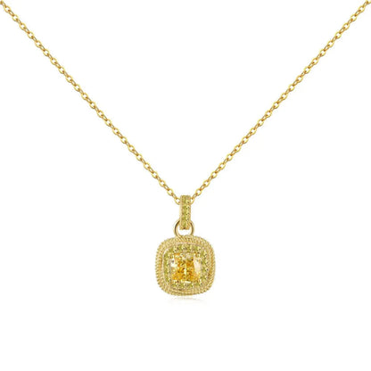 Gold Halo Necklace with Yellow Gemstone

