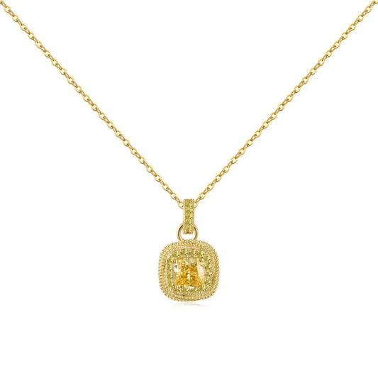 Gold Halo Necklace with Yellow Gemstone

