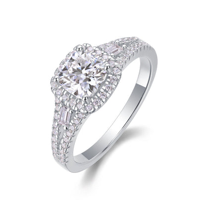 S925 Silver Moissanite with Baguette Side Stones Ring

