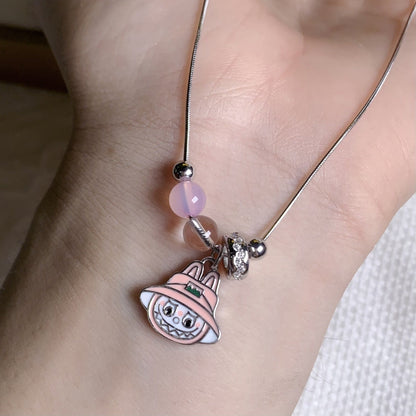 Labubu Pink Hat Charm Necklace

