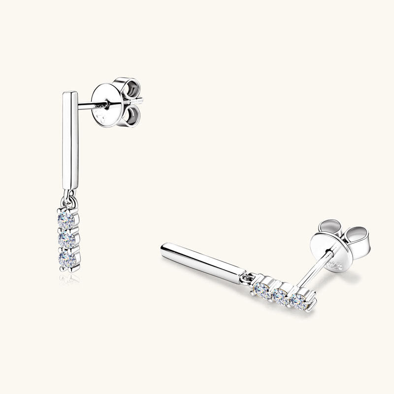 925 Silver Gold Tone Moissanite Bar Dangles

