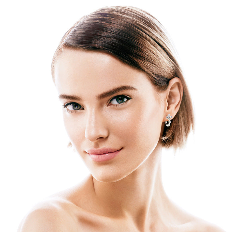 Modern Moissanite Cross Hoop Dangles

