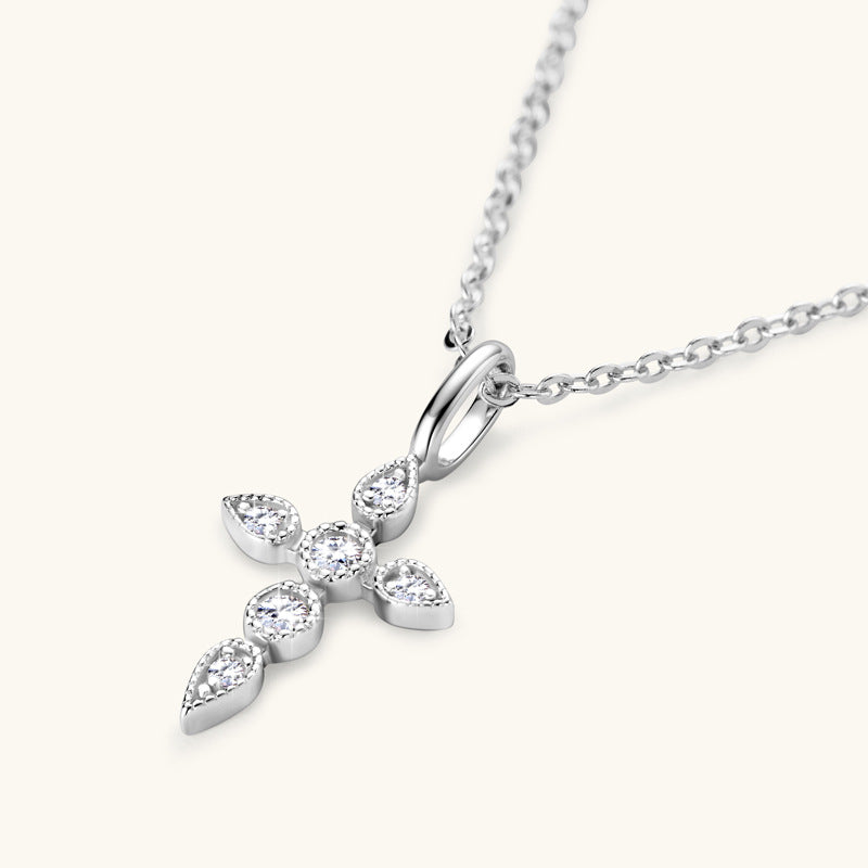 Elegant Gold Tone Moissanite Cross Chain

