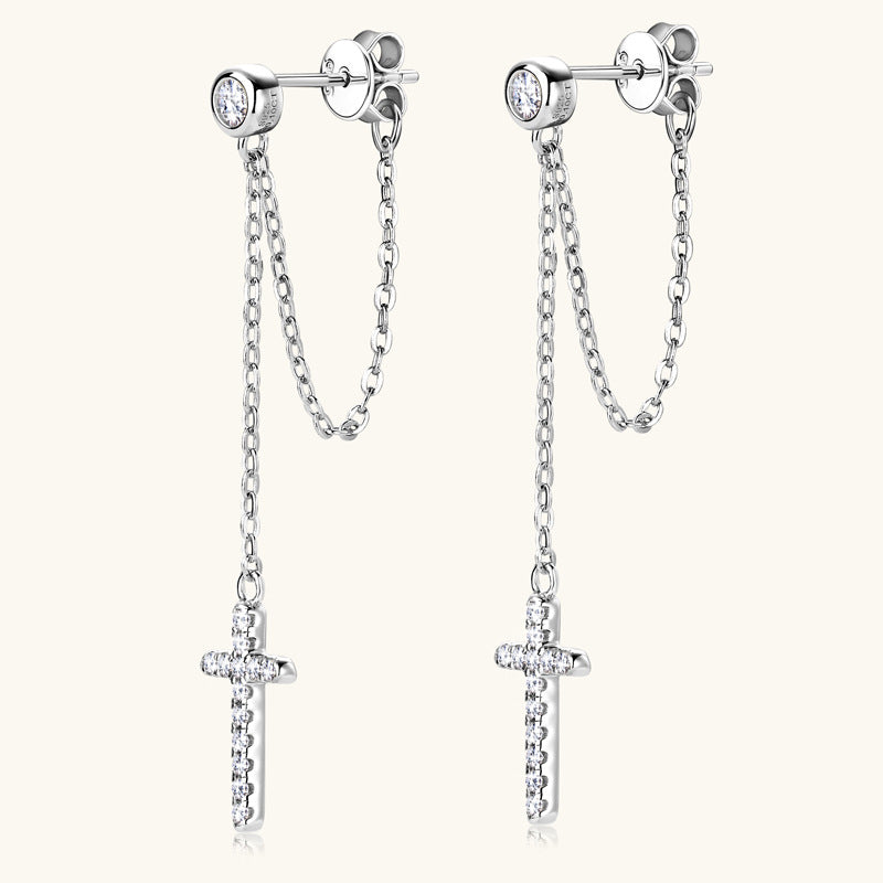 3EX Cut Moissanite Cross Chain Studs

