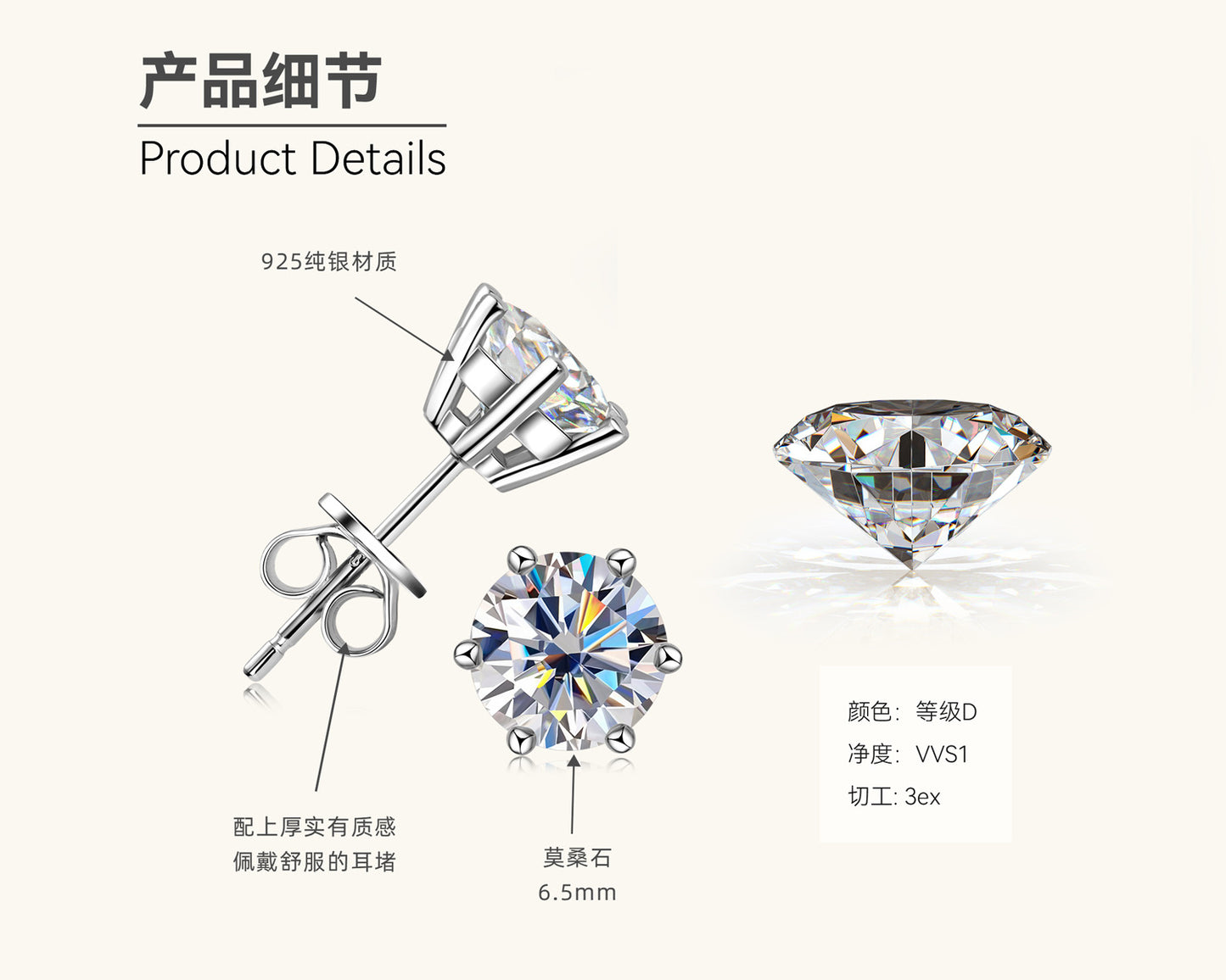 Elegant Gold Tone Moissanite Basket Set Studs

