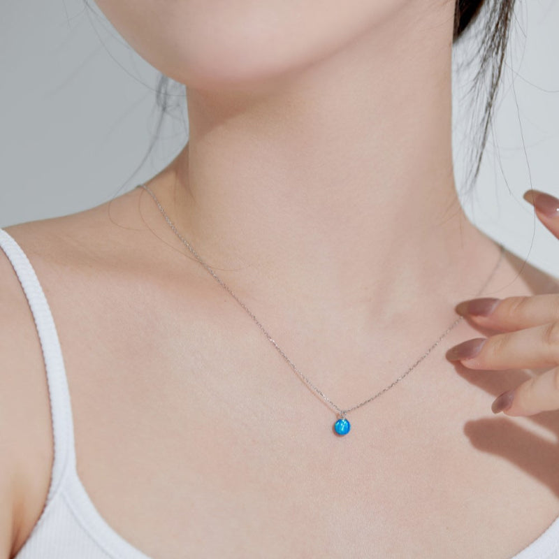Sparkling Silver Opal Chain Necklace