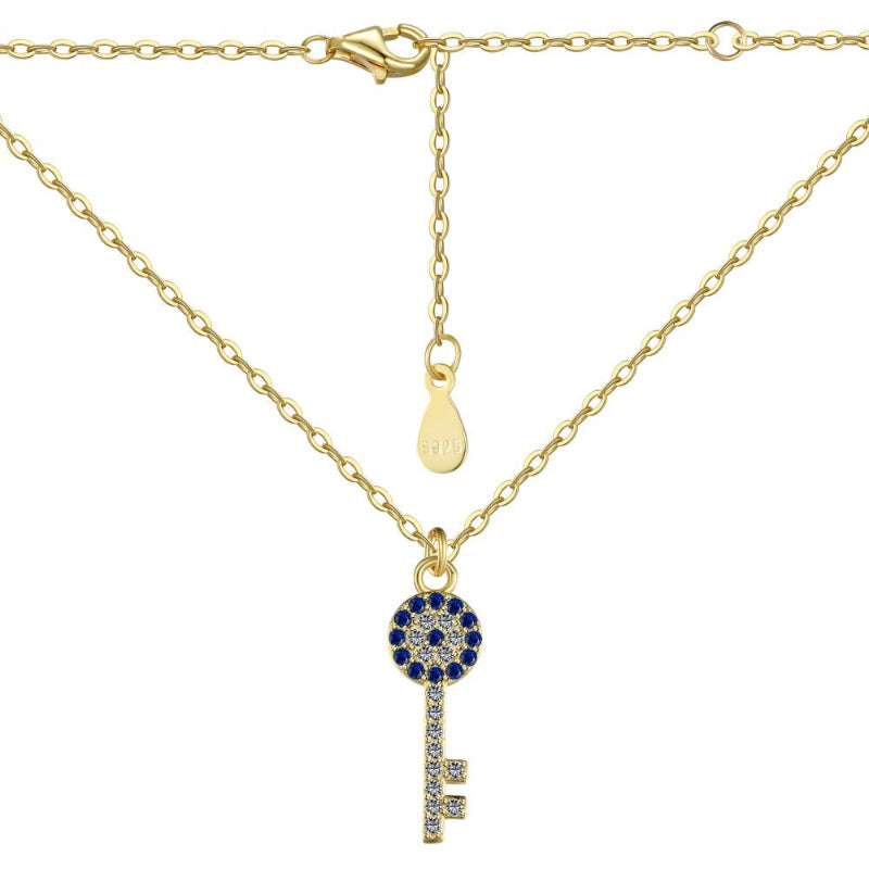 Sterling Silver Rhinestone Key Necklace

