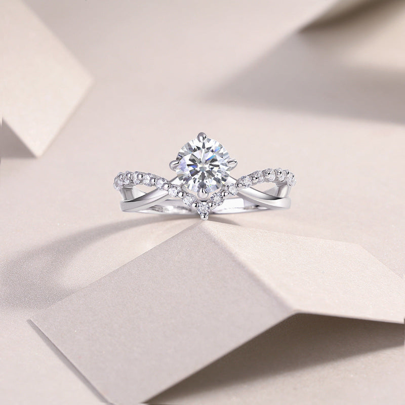 Sterling Silver Moissanite Wishbone Ring

