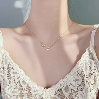 Sparkling Moon and Star Pendant Necklace