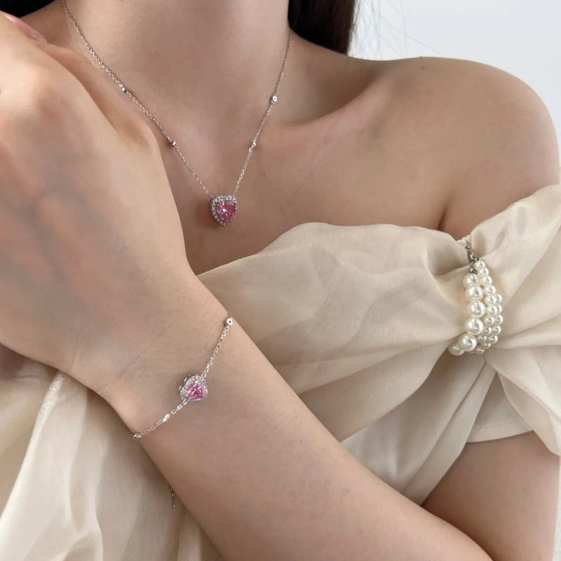 Crystal Pink Heart Adjustable Bracelet

