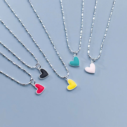 Minimalist Red Heart Charm Silver Necklace