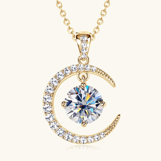 Crescent Moon & Floating Moissanite Pendant

