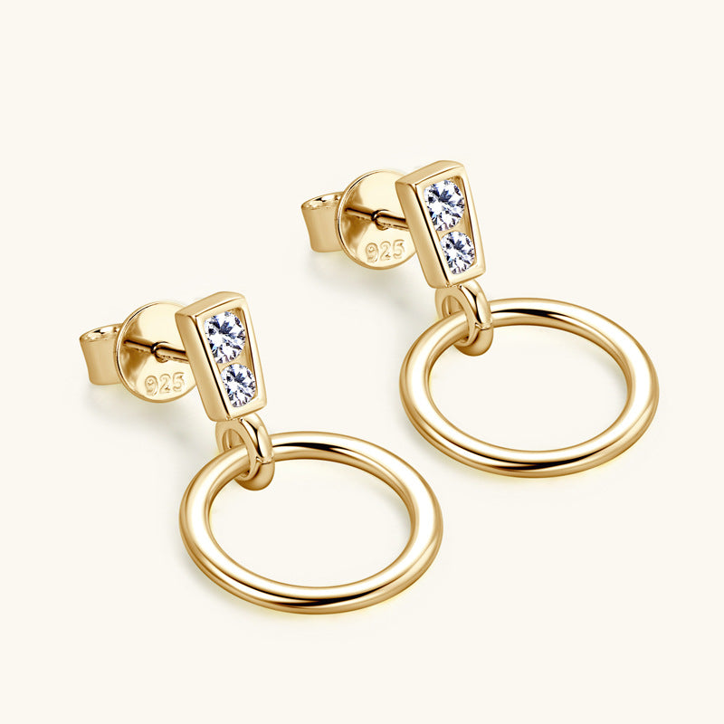 925 Sterling Silver Moissanite Hoop Dangle Studs (Gold Tone)


