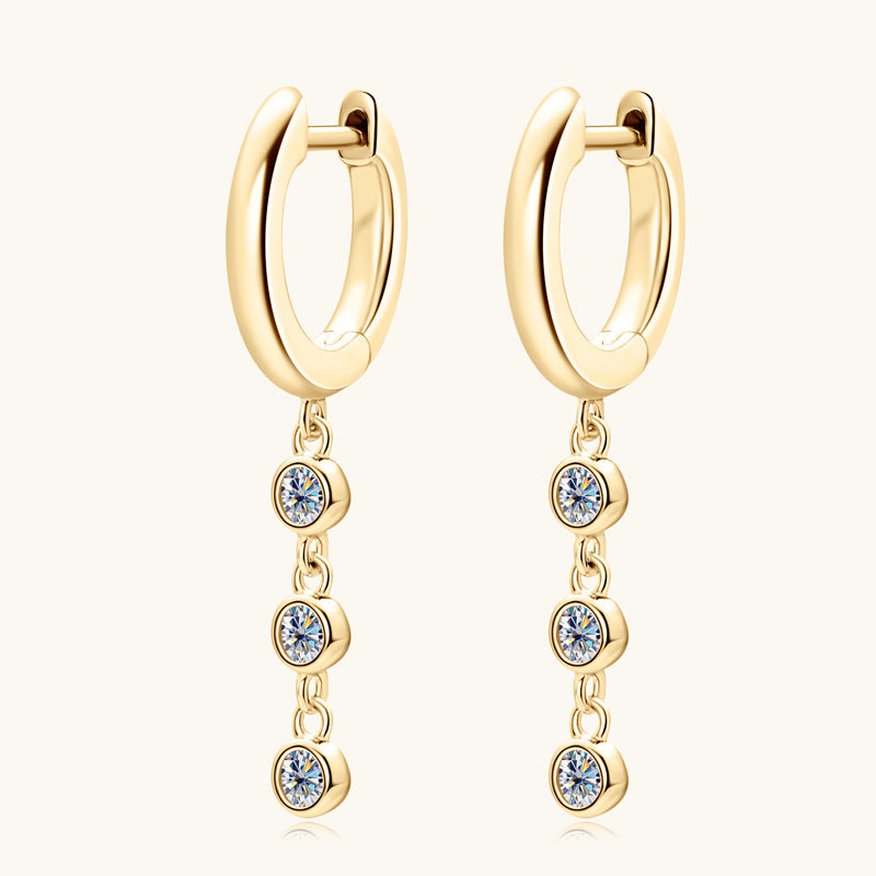 Sterling Silver Three-Stone Moissanite Dangles

