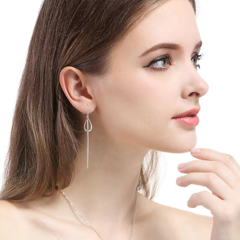 silver hollow teardrop tassel hook earrings
