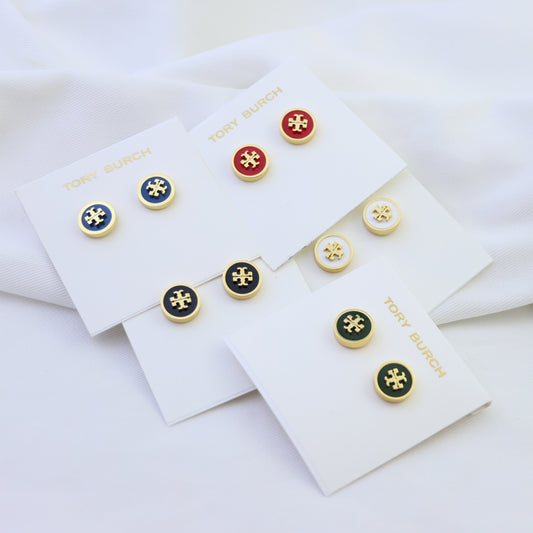 Elegant Enamel Coin Stud Earrings