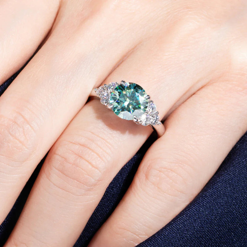 Platinum Plated Green Moissanite Ring


