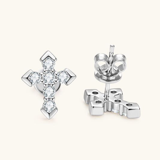 Golden Moissanite Cross Studs

