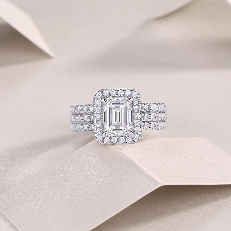 Luxury Emerald Cut Moissanite Sterling Silver Set

