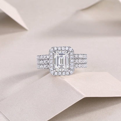 Luxury Emerald Cut Moissanite Sterling Silver Set

