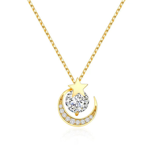 diamond moon pendant silver