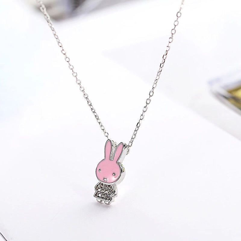 silver rabbit necklace women's
