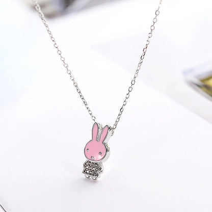 silver rabbit necklace women's