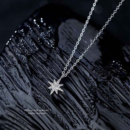 s925 sterling silver Sparkling Starburst Pendant Necklace