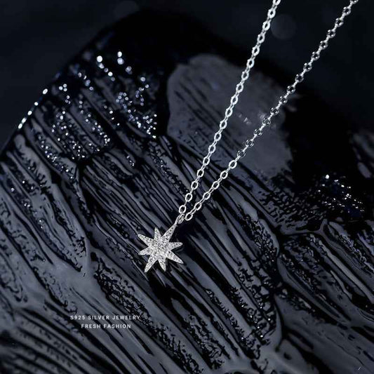 s925 sterling silver Sparkling Starburst Pendant Necklace