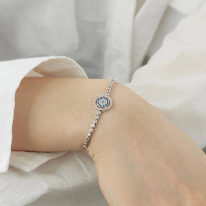 Blue and White Zirconia Evil Eye Bracelet

