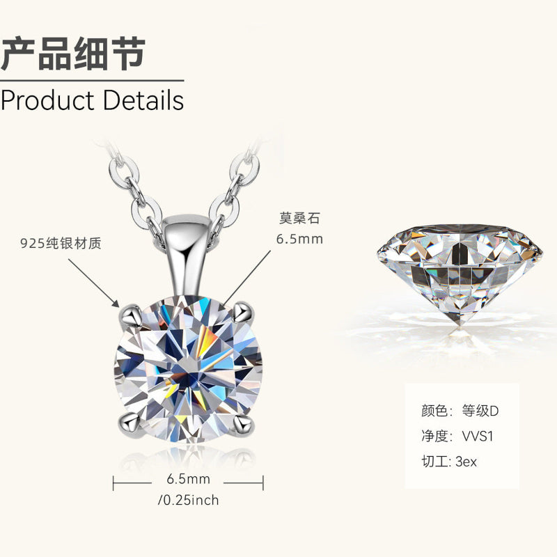 Contemporary Moissanite Solitaire Silver Necklace

