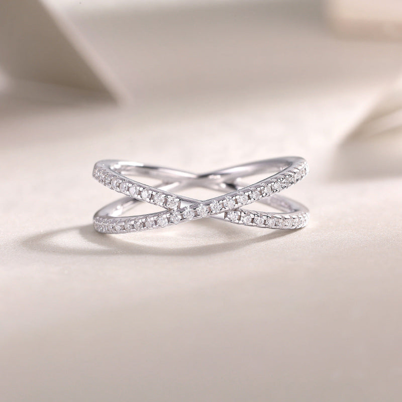 Contemporary X-Shaped Pave Ring

