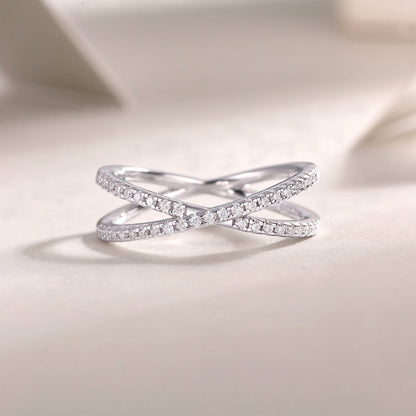Contemporary X-Shaped Pave Ring

