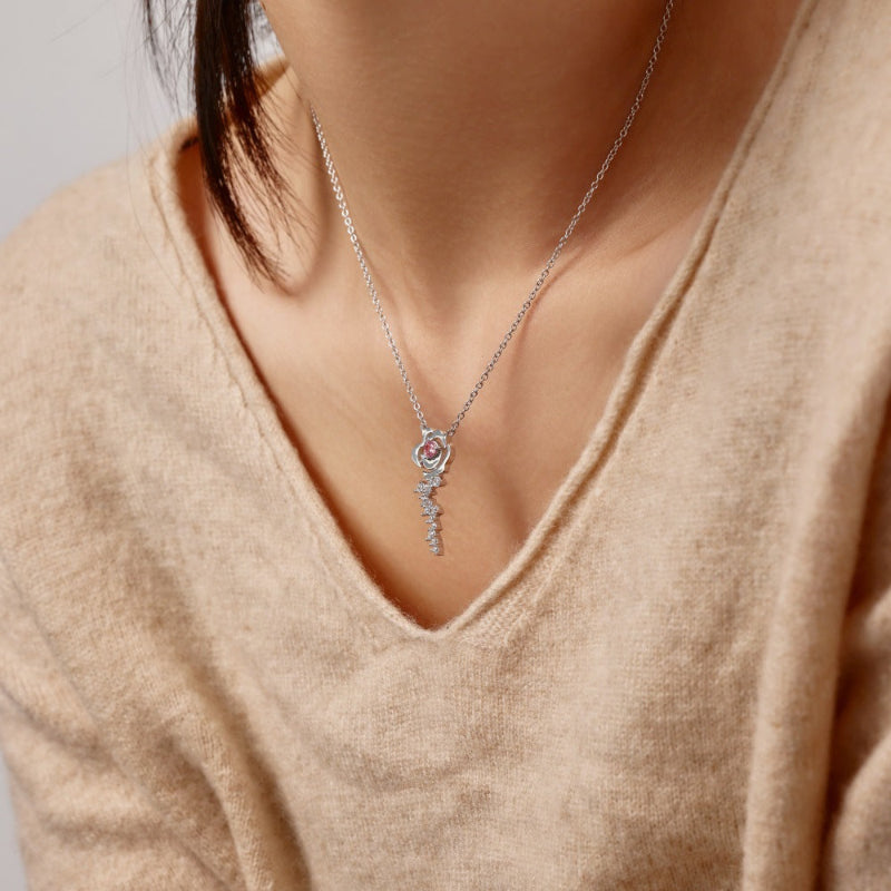 Feminine Rose Gold Flower with Gemstone Spray Necklace

