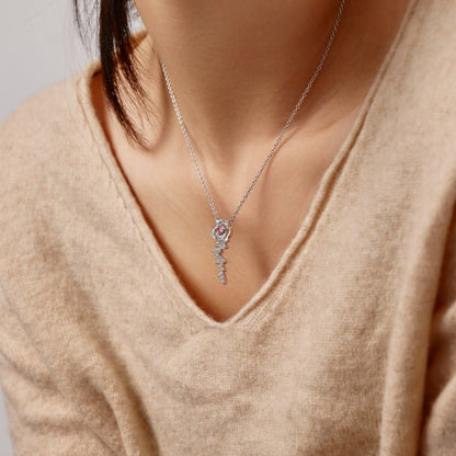 Feminine Rose Gold Flower with Gemstone Spray Necklace

