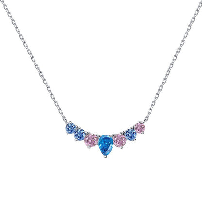 Modern Silver Crescent Necklace with Assorted Colored Gems

