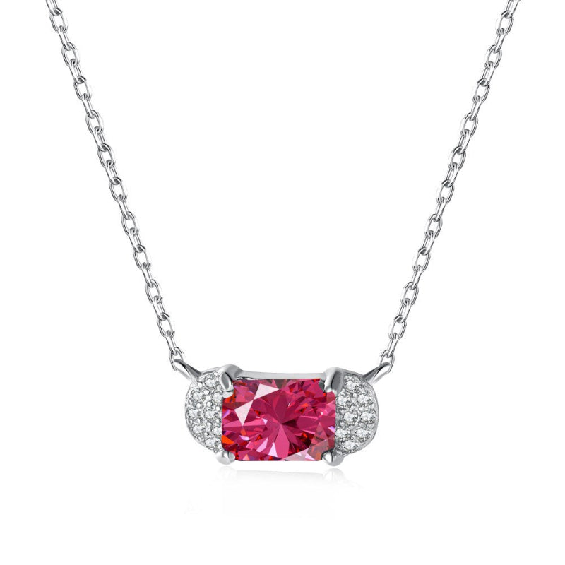 Modern Silver East-West Set Pink Zirconia Necklace

