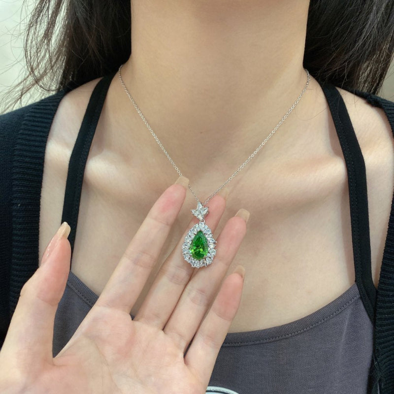Light Green Teardrop Halo Necklace

